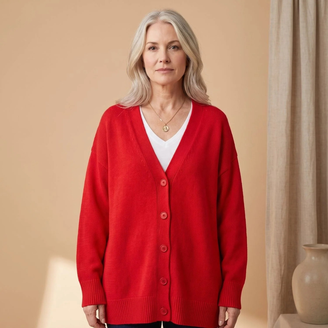 Sigrid | Damen Strickjacke mit V-Ausschnitt und Knöpfen