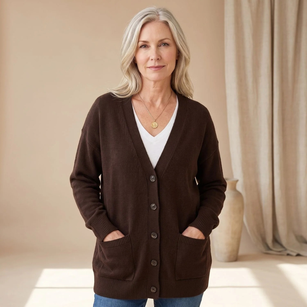 Sigrid | Damen Strickjacke mit V-Ausschnitt und Knöpfen