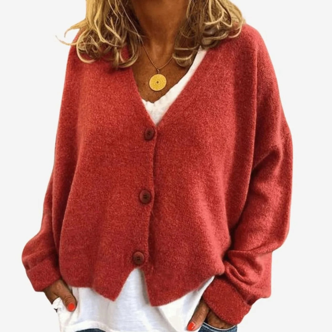 Sigrid | Damen Strickjacke mit V-Ausschnitt und Knöpfen