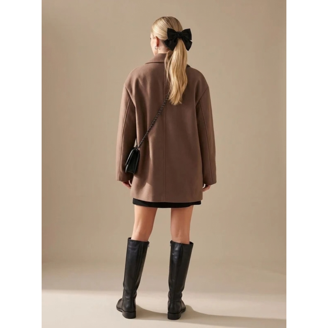 Sigrid | Damen Wollmantel in Grau mit Revers und Oversize Design