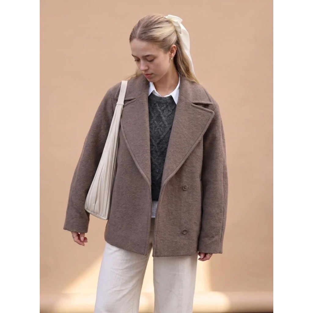 Sigrid | Damen Wollmantel in Grau mit Revers und Oversize Design