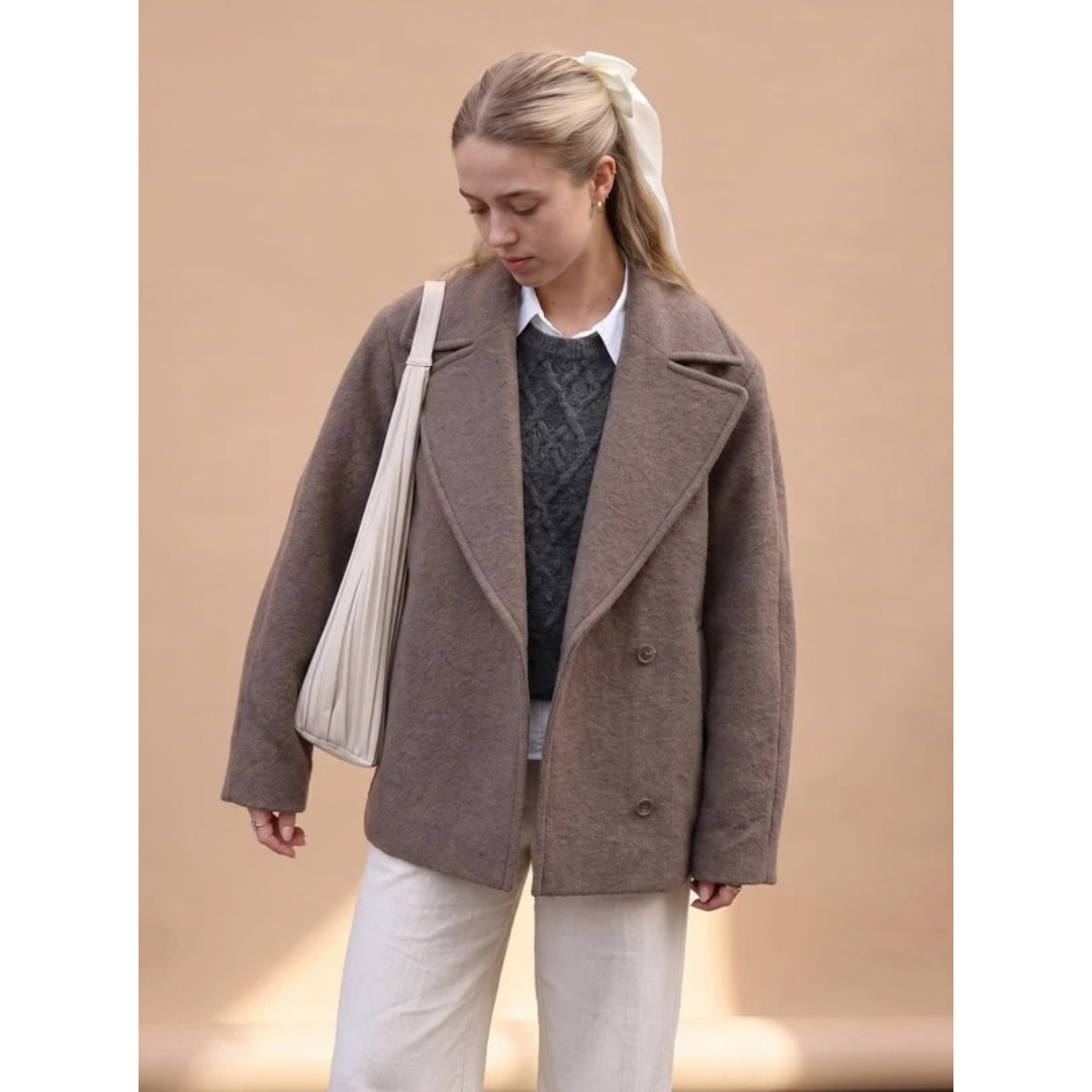 Sigrid | Damen Wollmantel in Grau mit Revers und Oversize Design