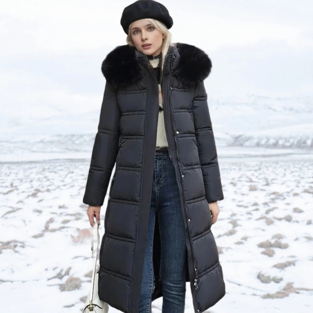 Silke | Damen Lange Winterjacke im Parka Stil mit Fell und Kapuze