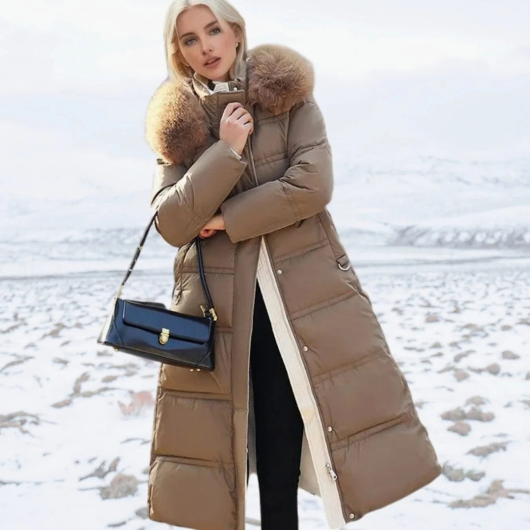 Silke | Damen Lange Winterjacke im Parka Stil mit Fell und Kapuze