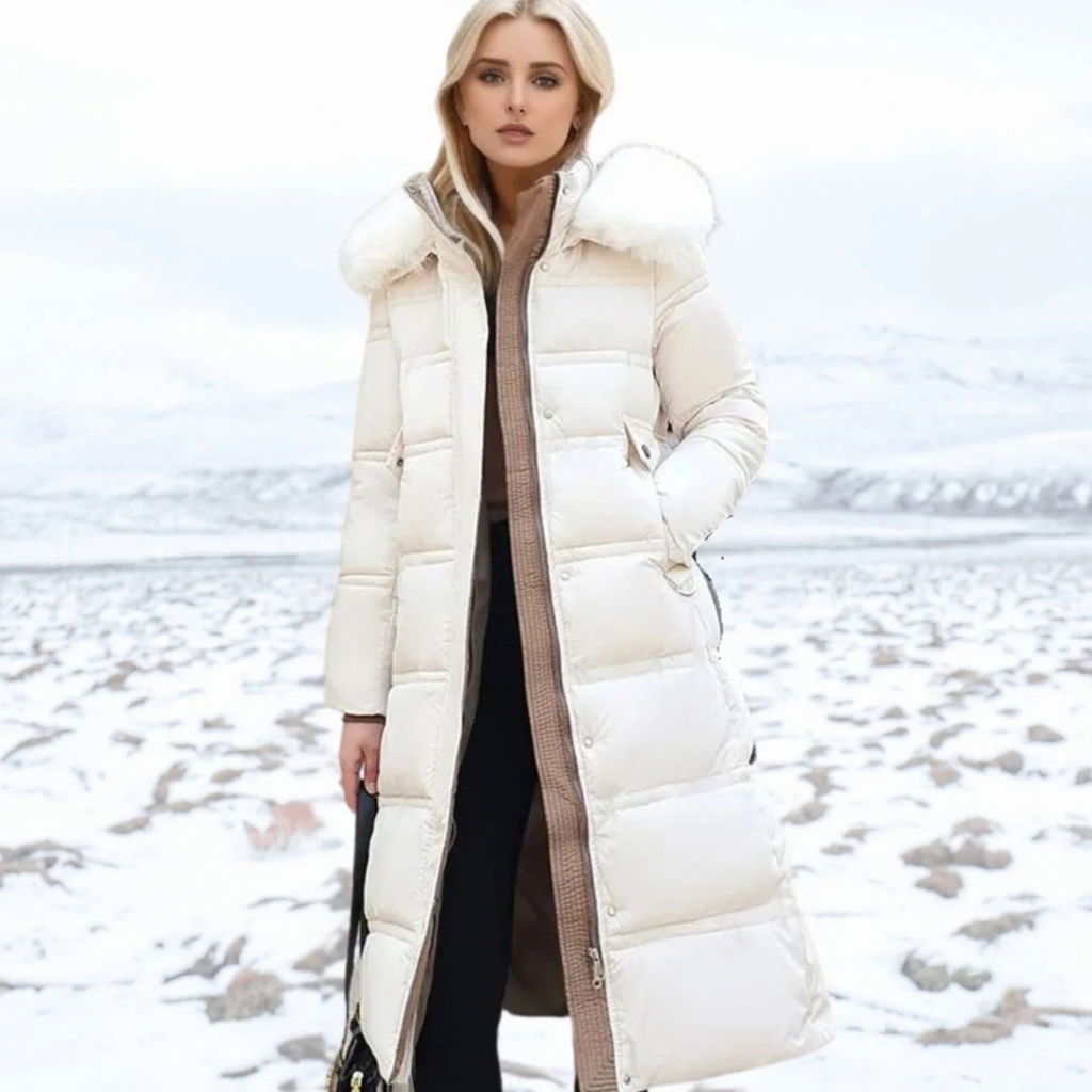 Silke | Damen Lange Winterjacke im Parka Stil mit Fell und Kapuze