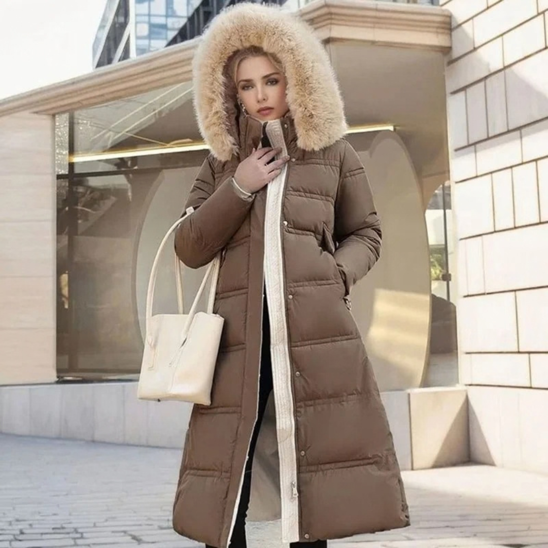 Silke | Damen Lange Winterjacke im Parka Stil mit Fell und Kapuze