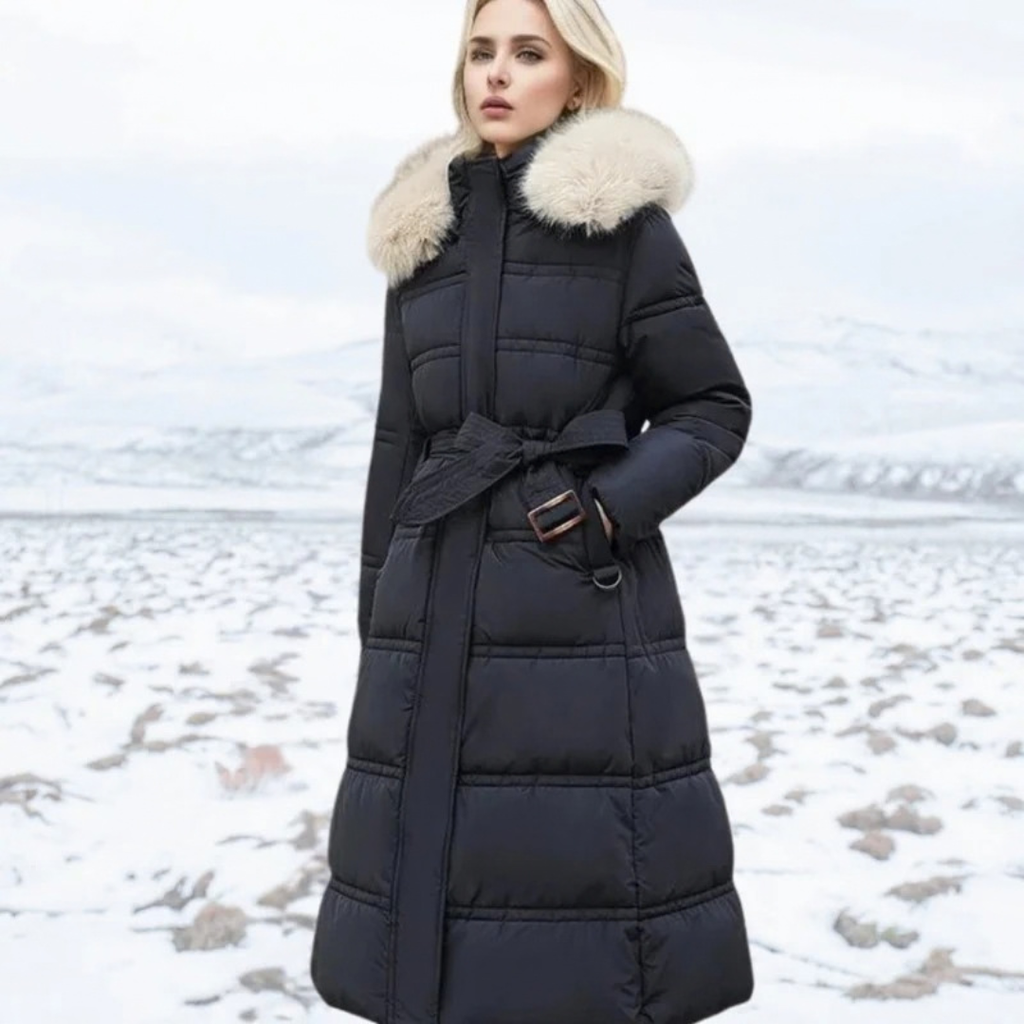 Silke | Damen Lange Winterjacke im Parka Stil mit Fell und Kapuze