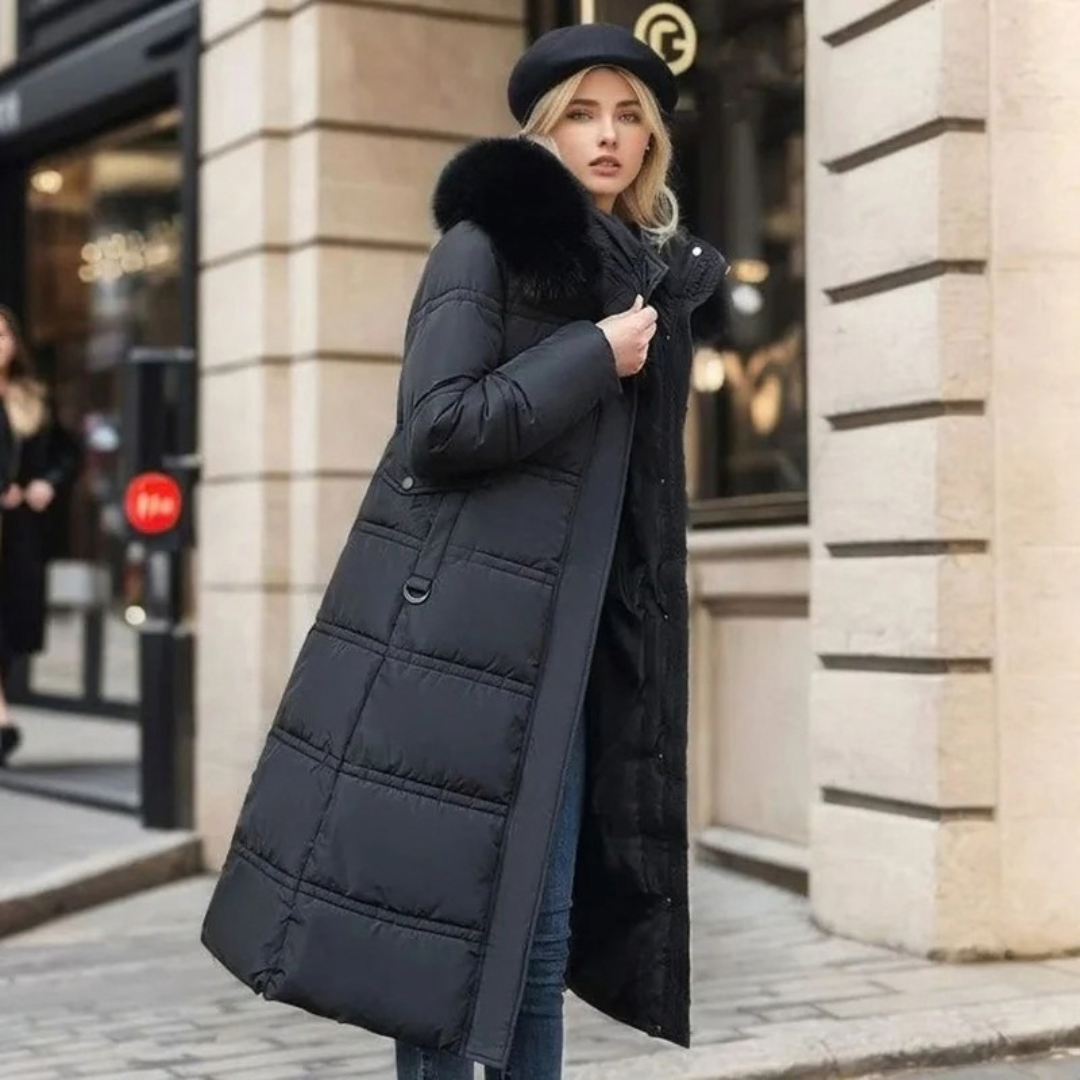 Silke | Damen Lange Winterjacke im Parka Stil mit Fell und Kapuze