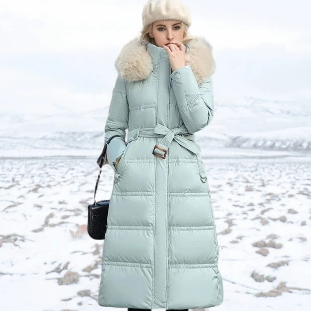 Silke | Damen Lange Winterjacke im Parka Stil mit Fell und Kapuze