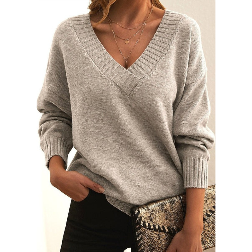 Silke | Damen Strickpullover mit V Ausschnitt, Oversized Schnitt und Strick Optik