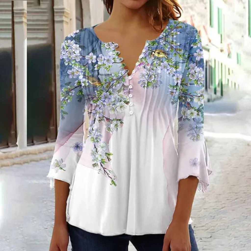Sina | Damen Langarm Bluse Mit Blumenmuster
