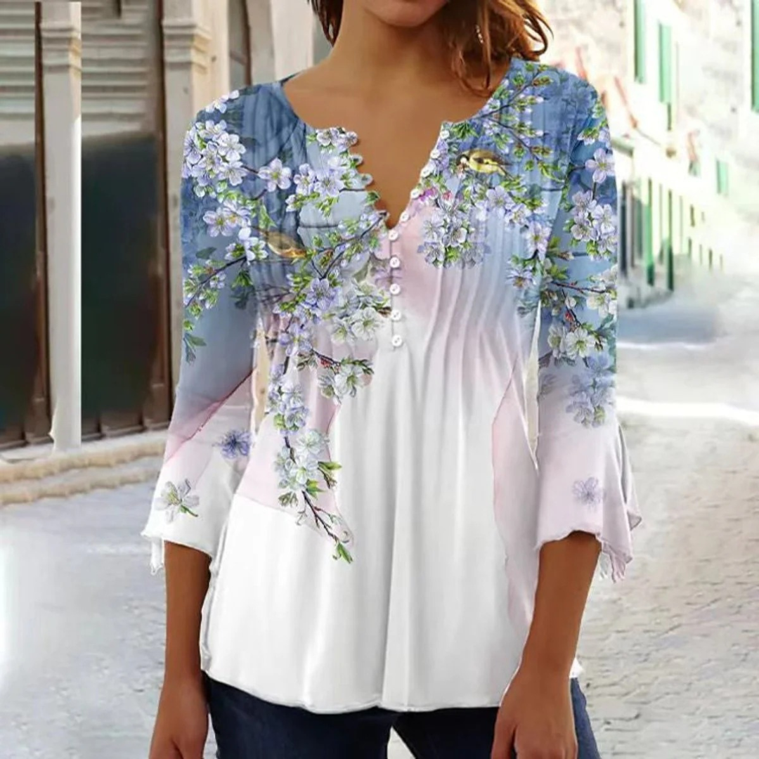 Sina | Damen Langarm Bluse Mit Blumenmuster