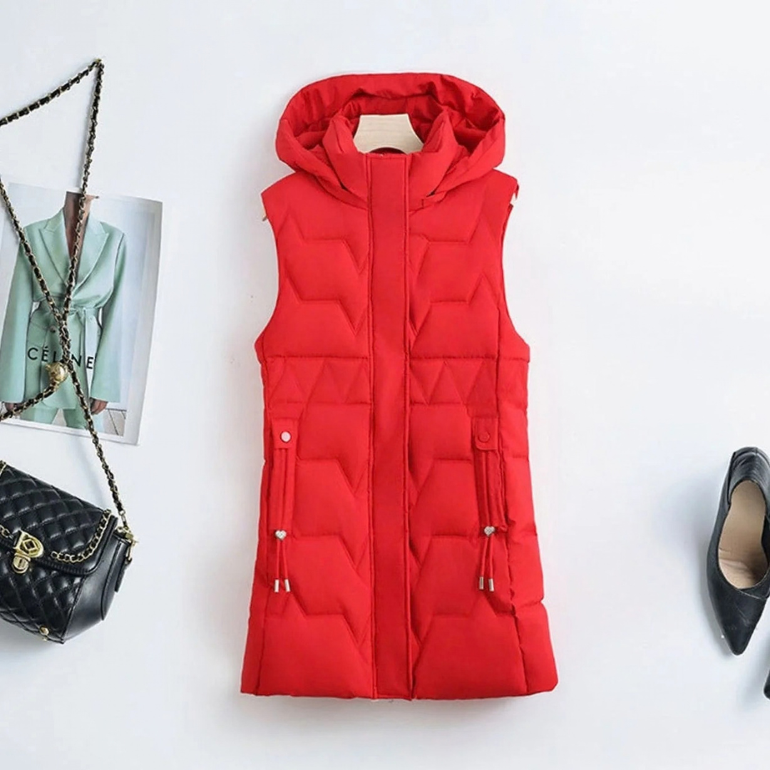 Skadi | Damen Lange steppweste mit Kapuze und Taschen