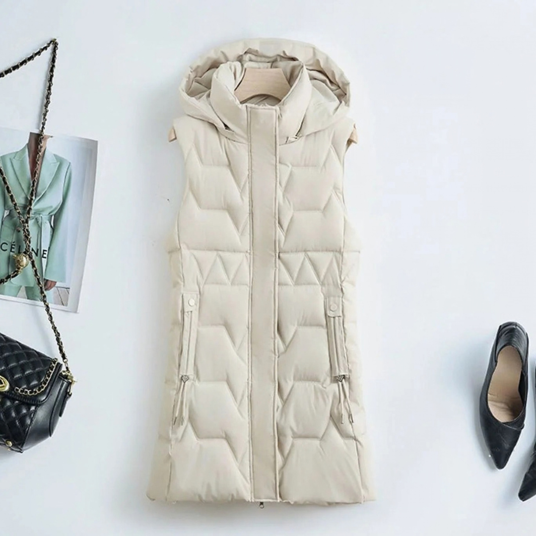 Skadi | Damen Lange steppweste mit Kapuze und Taschen