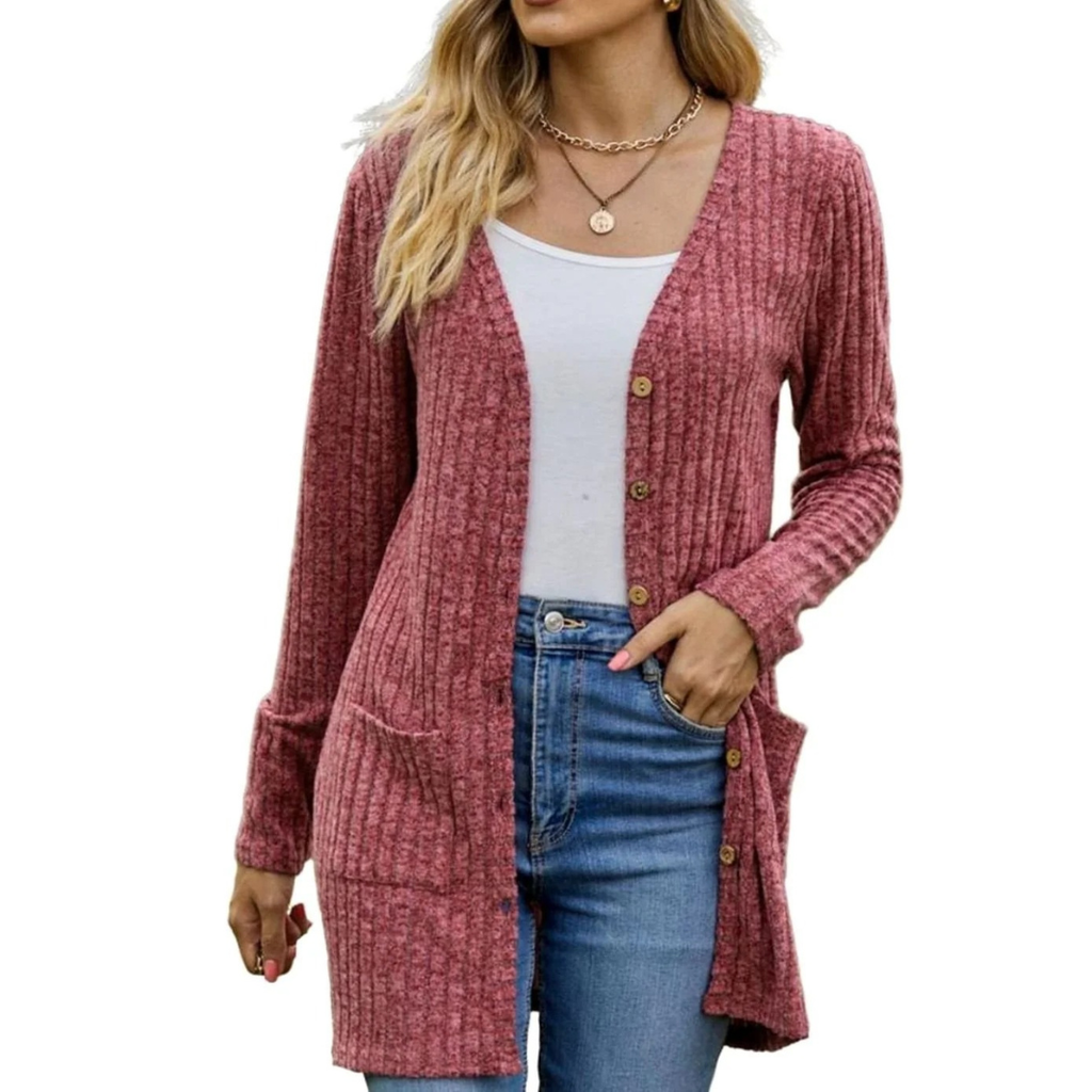 Solea | Damen Strickjacke mit Taschen und Knöpfen