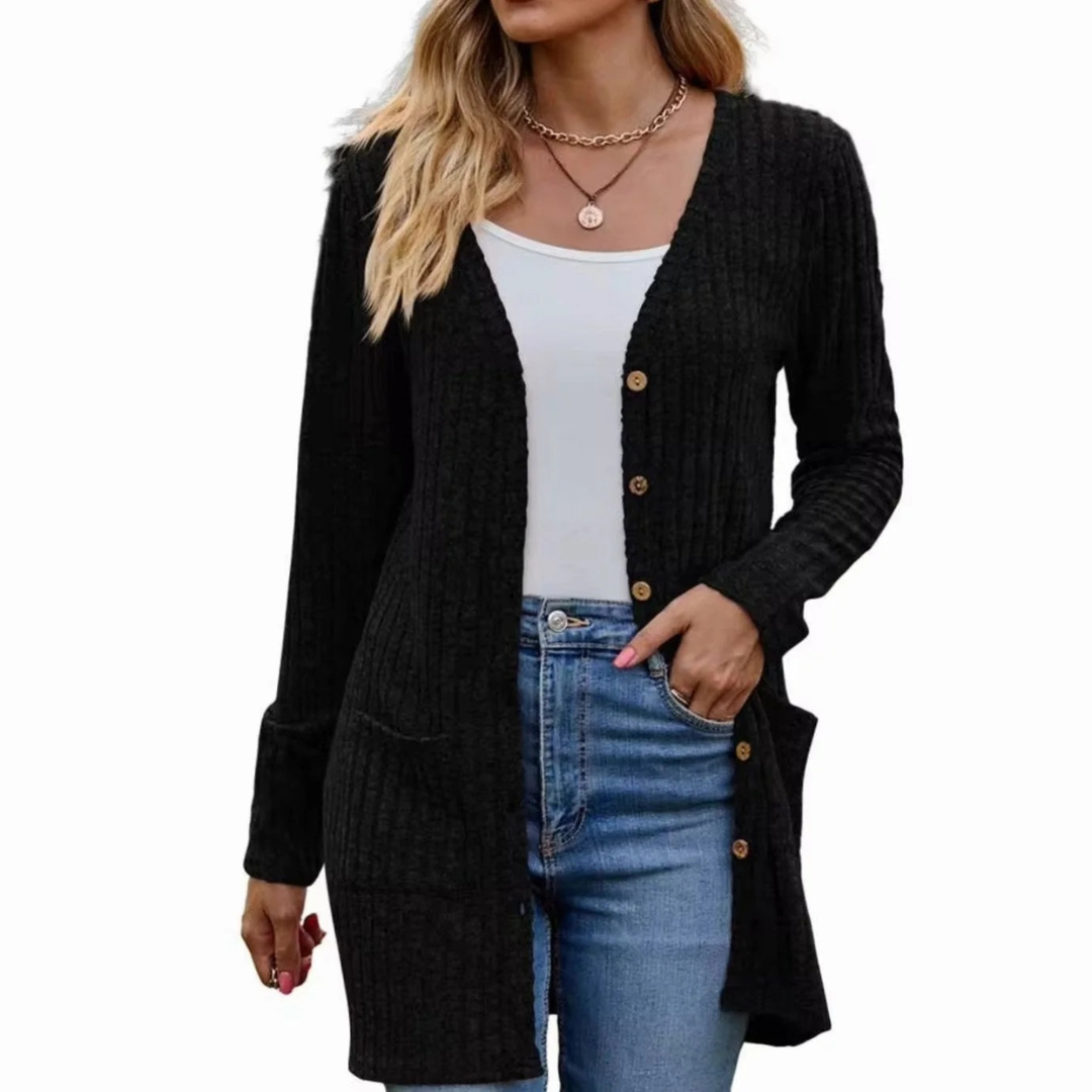 Solea | Damen Strickjacke mit Taschen und Knöpfen