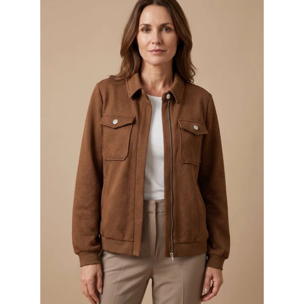 Solveig | Damen Braune Jacke mit Langarm, Taschen und Reißverschluss