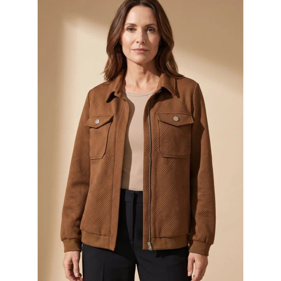 Solveig | Damen Braune Jacke mit Langarm, Taschen und Reißverschluss