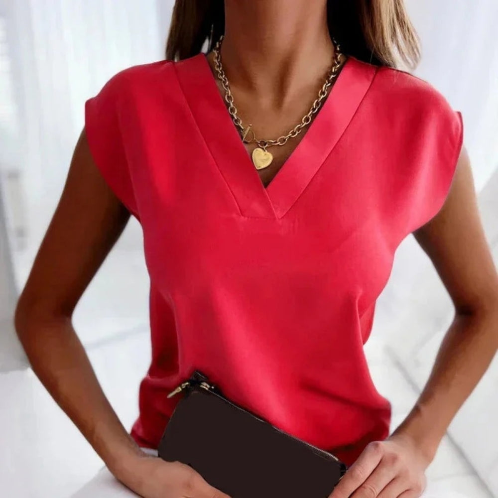 Sommer Damen moderne Bluse mit V-Ausschnitt | Lockere Passform