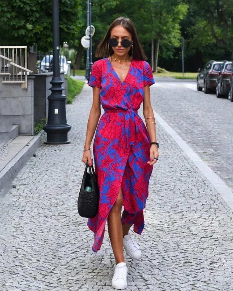 Sommer Midikleid Damen in Wickeloptik | Festliche Anlässe