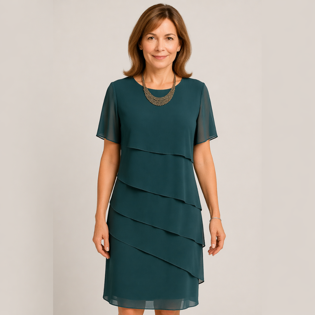Sommerkleid für Damen – Einfaches Chiffonkleid mit Rundhalsausschnitt