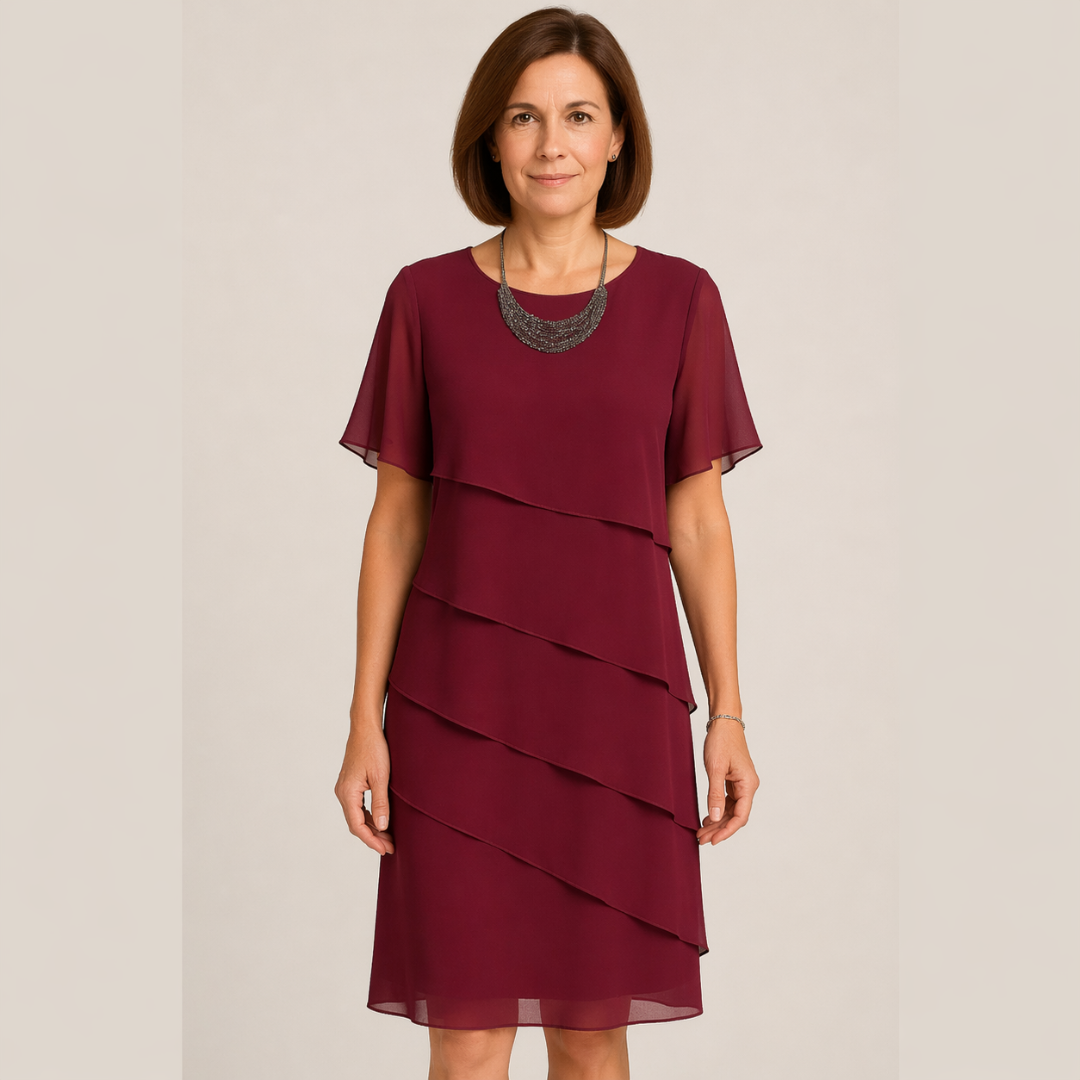 Sommerkleid für Damen – Einfaches Chiffonkleid mit Rundhalsausschnitt