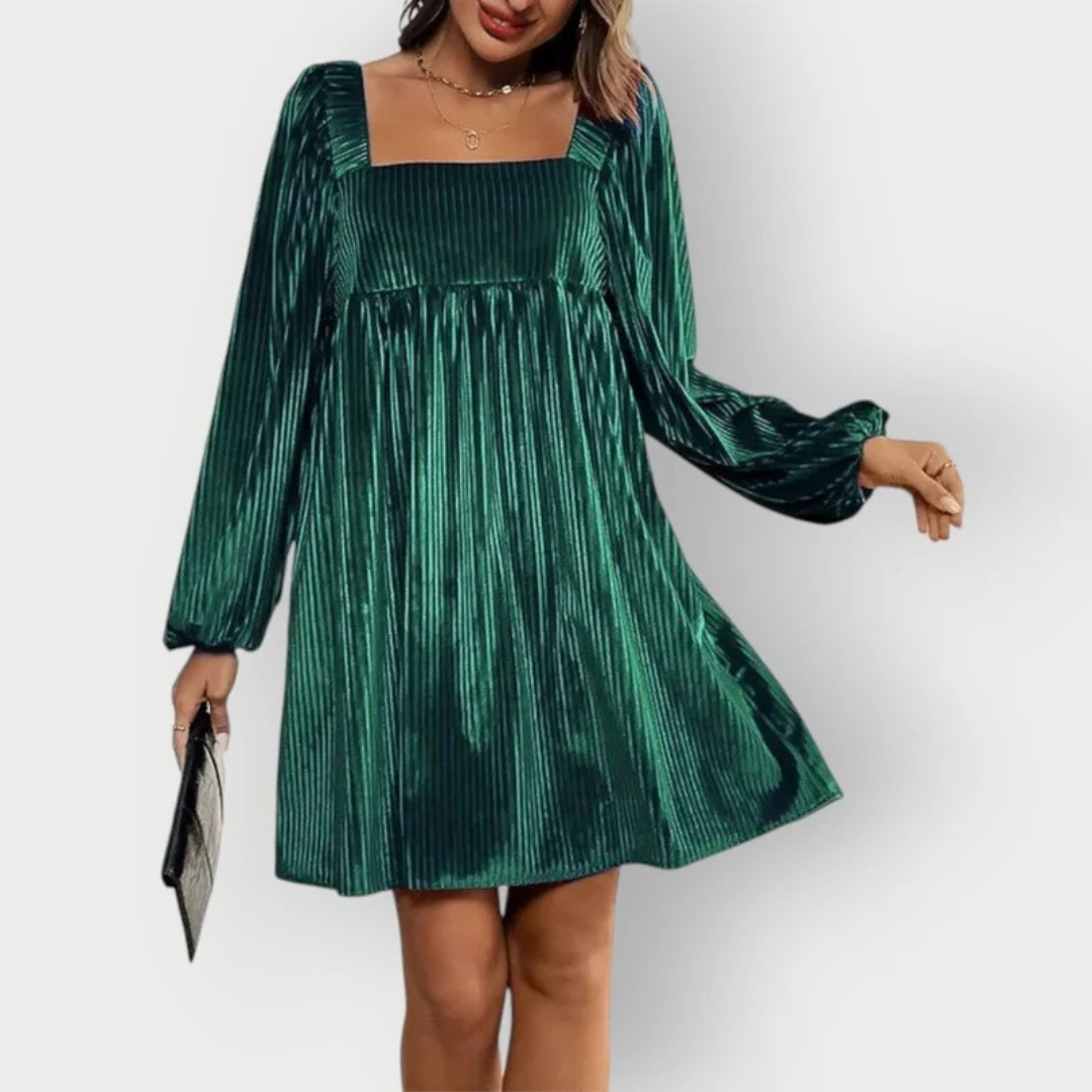 Sophie | Damen Langarm Mini Abendkleid mit Plissee