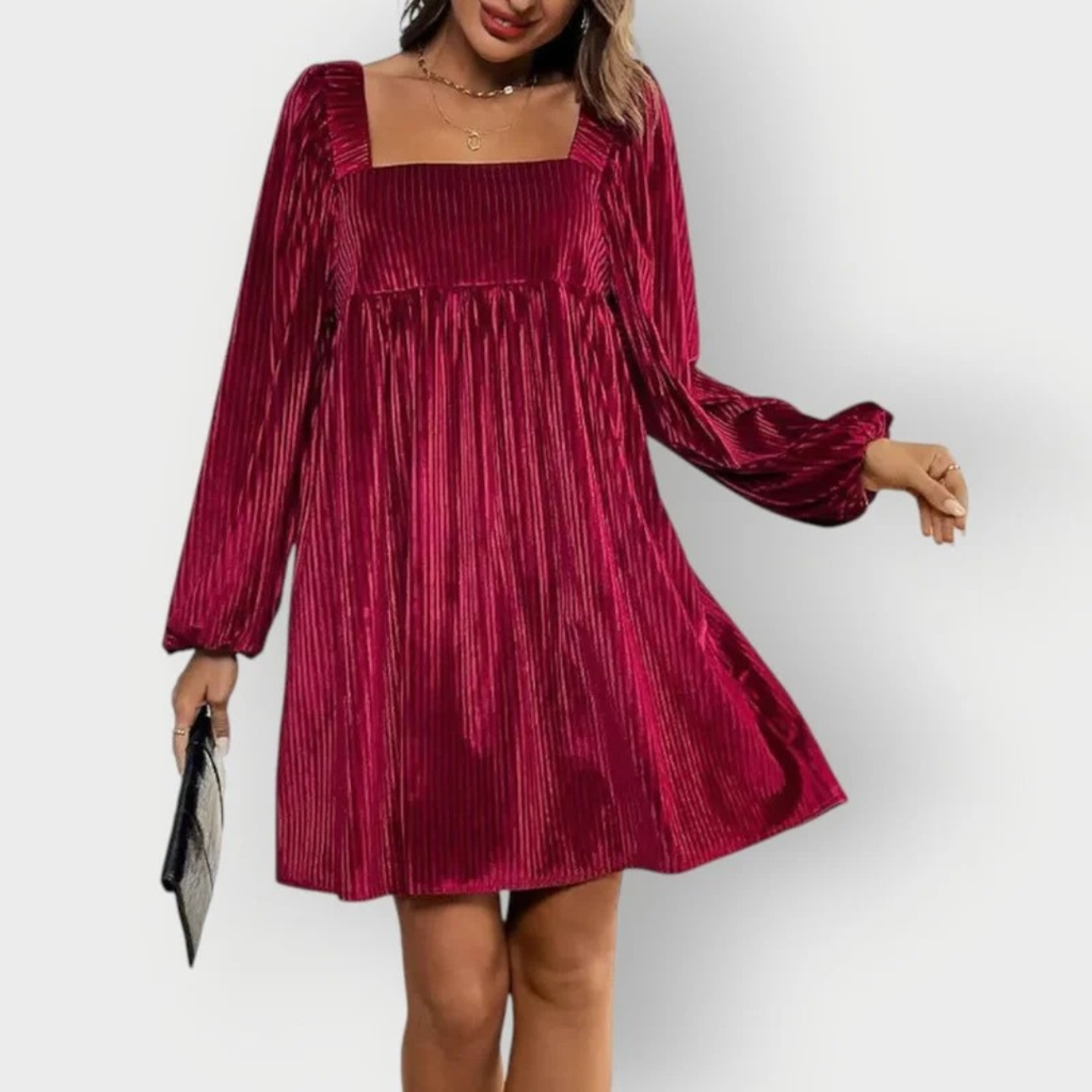 Sophie | Damen Langarm Mini Abendkleid mit Plissee