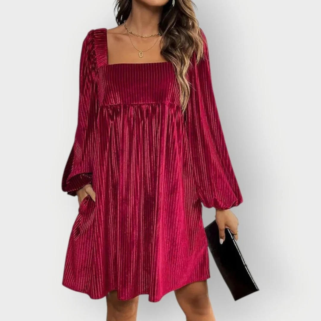 Sophie | Damen Langarm Mini Abendkleid mit Plissee