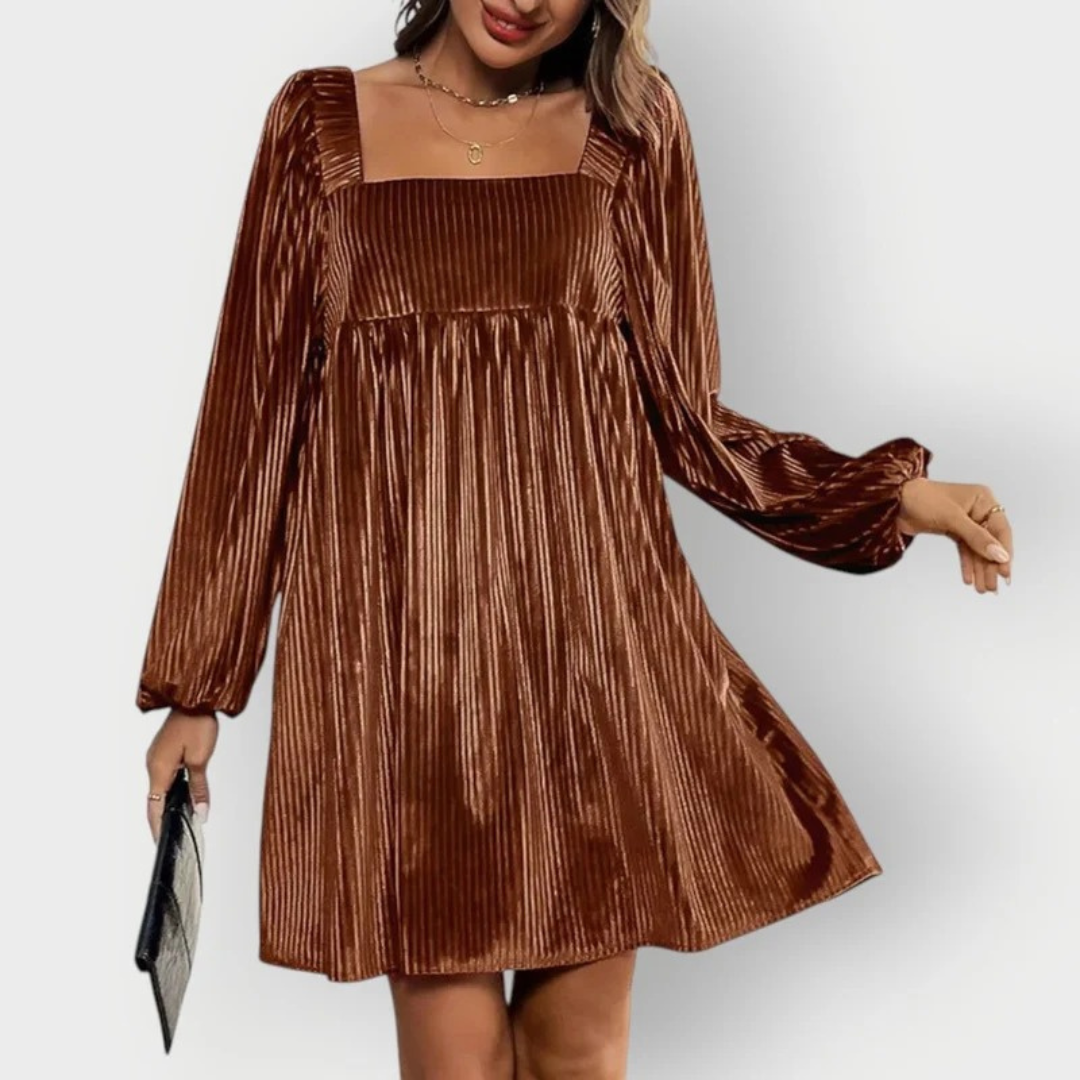 Sophie | Damen Langarm Mini Abendkleid mit Plissee
