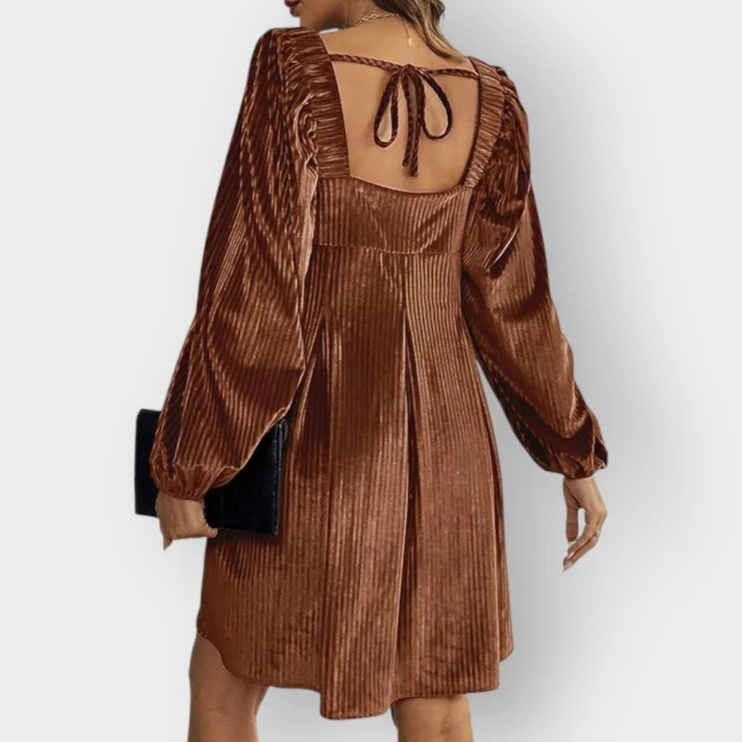 Sophie | Damen Langarm Mini Abendkleid mit Plissee
