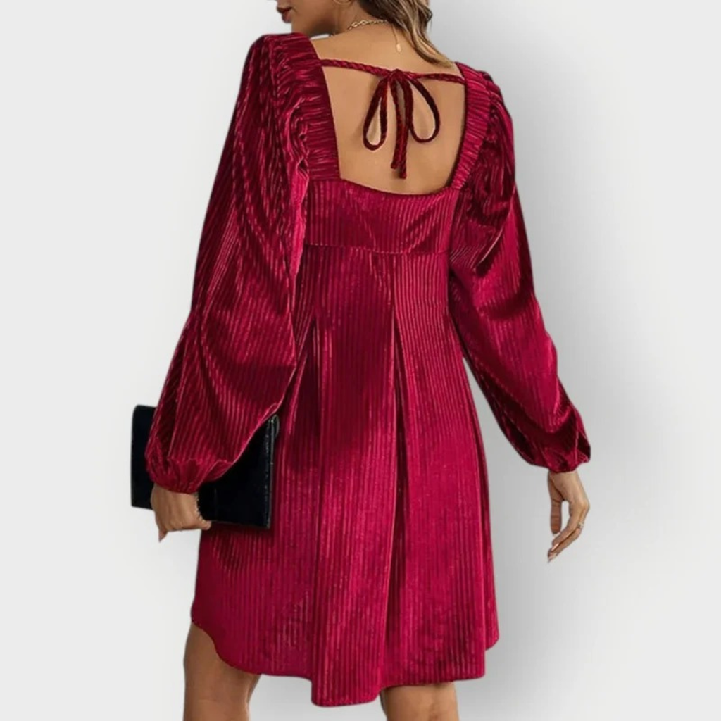 Sophie | Damen Langarm Mini Abendkleid mit Plissee