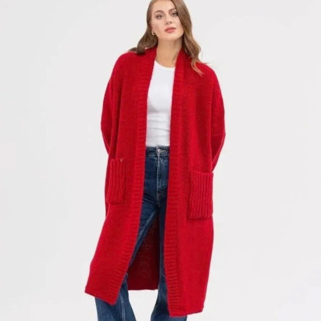 Soraya | Damen Lange Strickjacke für Große Größen mit Taschen und weichem Strick