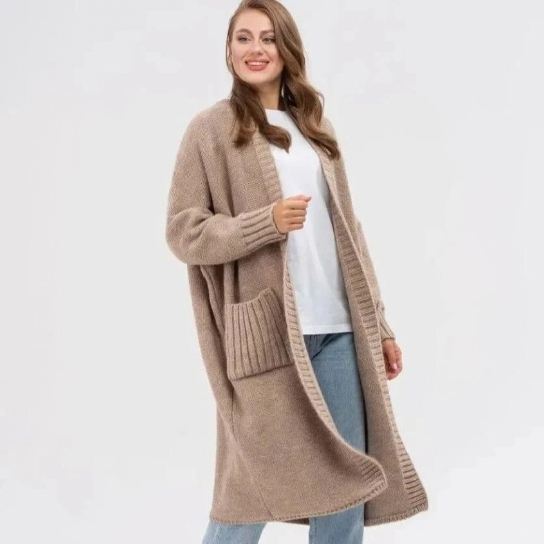 Soraya | Damen Lange Strickjacke für Große Größen mit Taschen und weichem Strick
