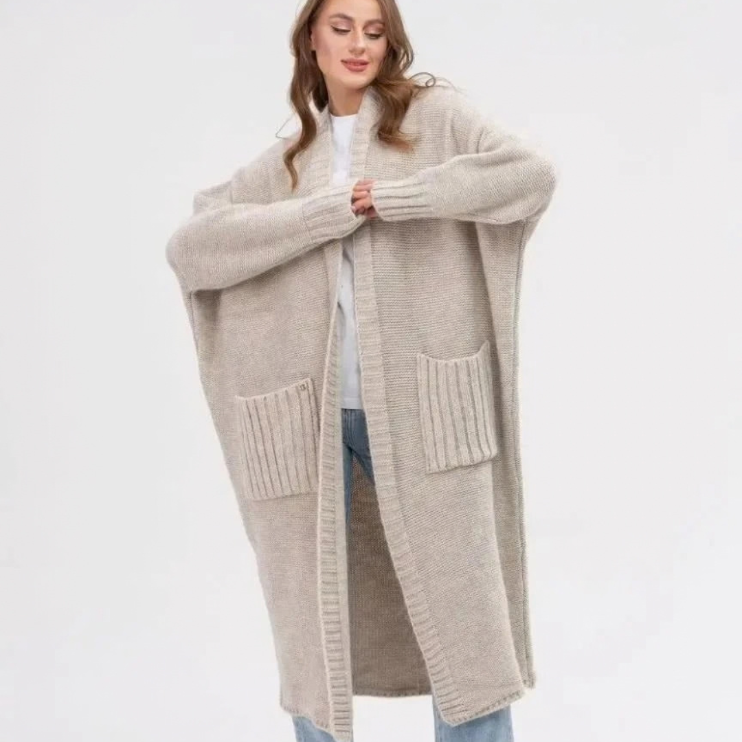 Soraya | Damen Lange Strickjacke für Große Größen mit Taschen und weichem Strick
