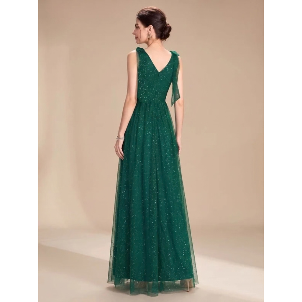 Soraya | Damen Maxi Kleid mit Pailletten und V-Ausschnitt