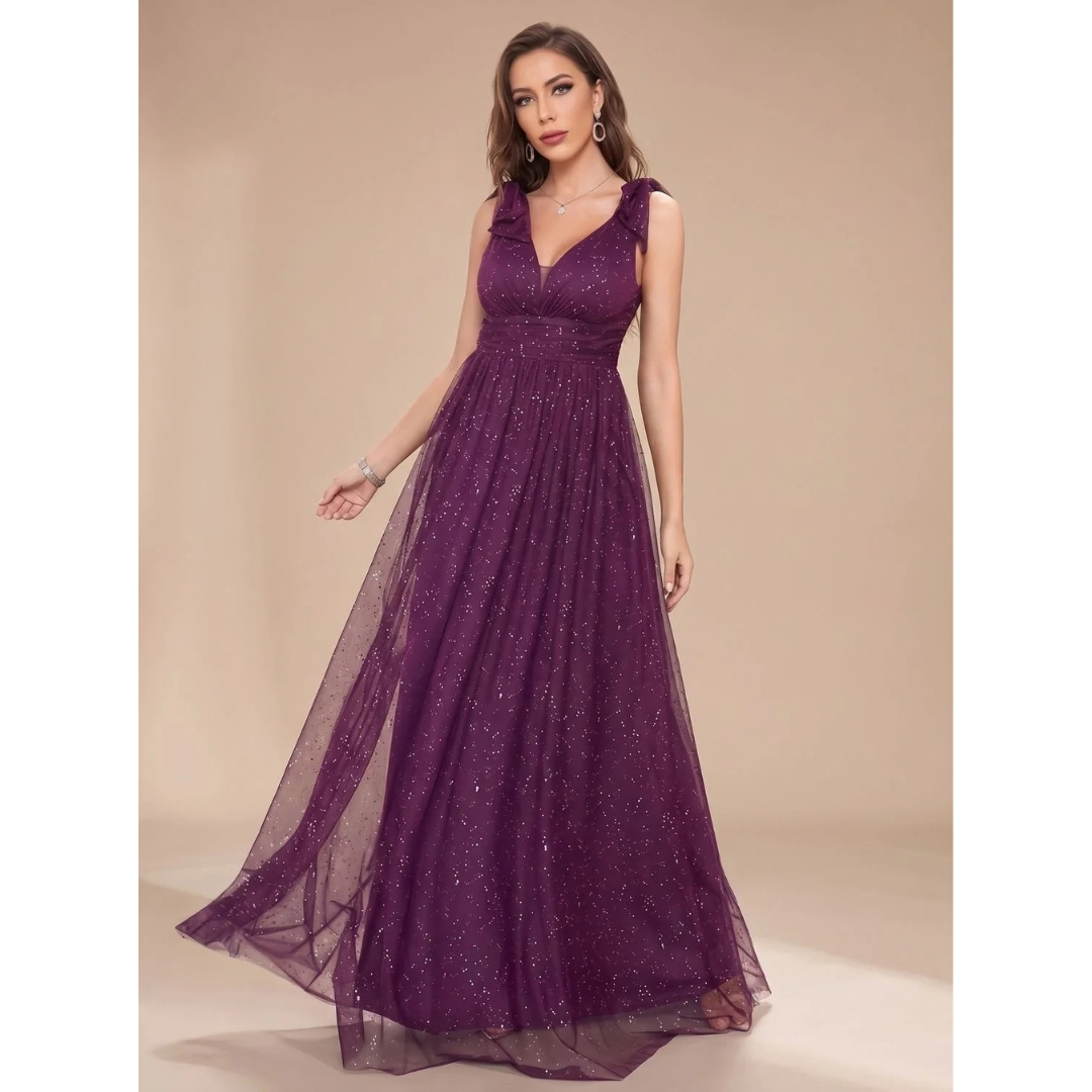 Soraya | Damen Maxi Kleid mit Pailletten und V-Ausschnitt