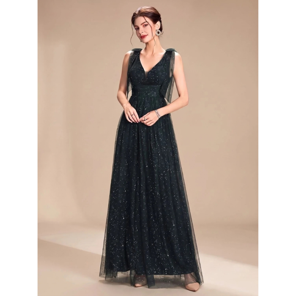 Soraya | Damen Maxi Kleid mit Pailletten und V-Ausschnitt