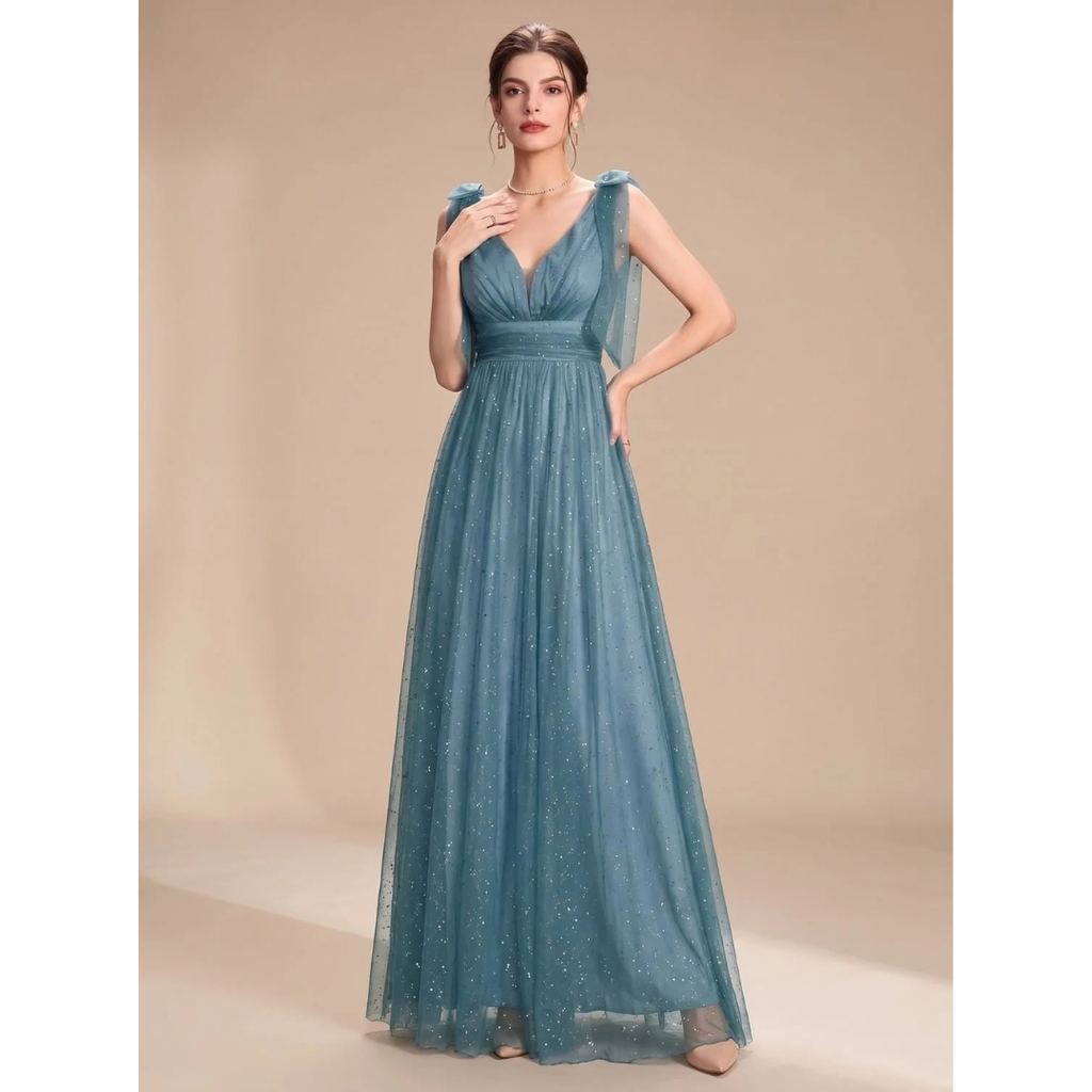 Soraya | Damen Maxi Kleid mit Pailletten und V-Ausschnitt