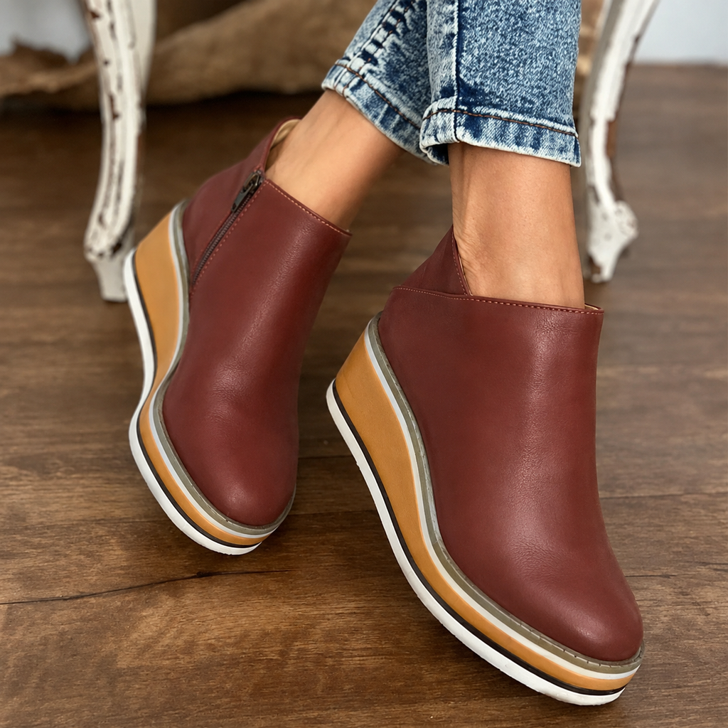 Soraya | Damen Orthopädische Stiefeletten mit Keilabsatz, Plateau und Reißverschluss