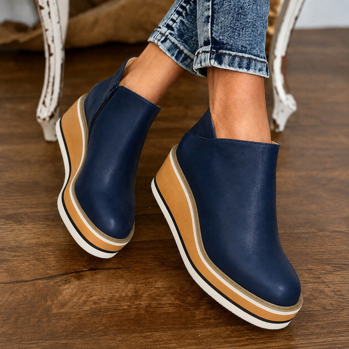 Soraya | Damen Orthopädische Stiefeletten mit Keilabsatz, Plateau und Reißverschluss