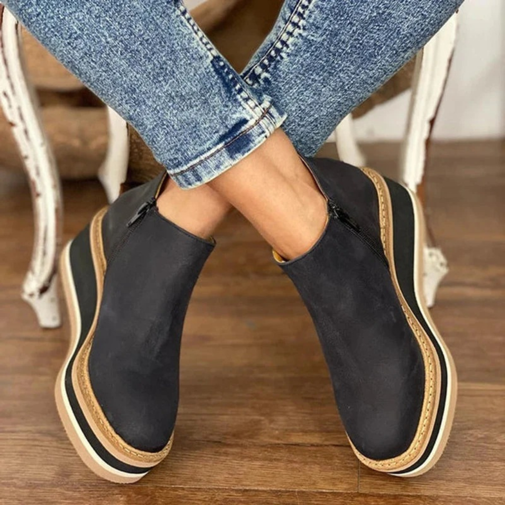 Soraya | Damen Orthopädische Stiefeletten mit Keilabsatz, Plateau und Reißverschluss