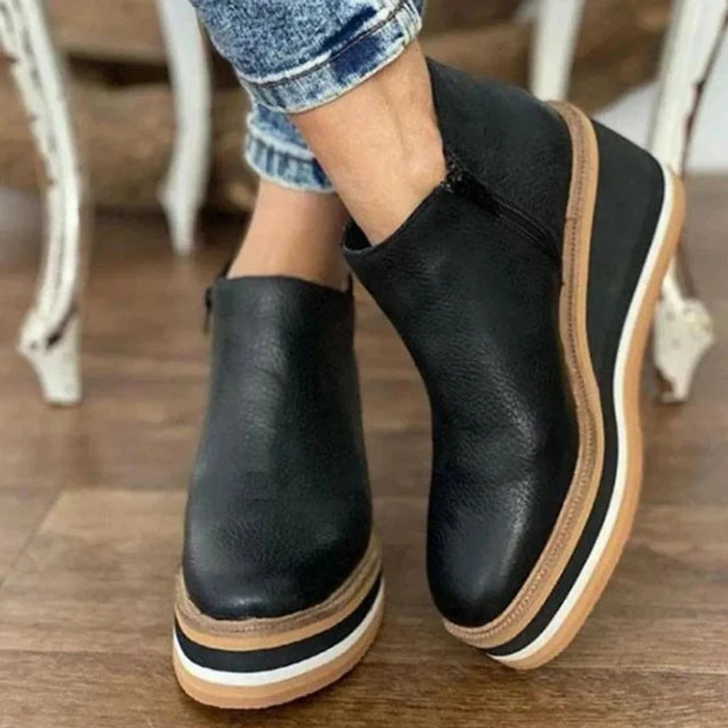 Soraya | Damen Orthopädische Stiefeletten mit Keilabsatz, Plateau und Reißverschluss