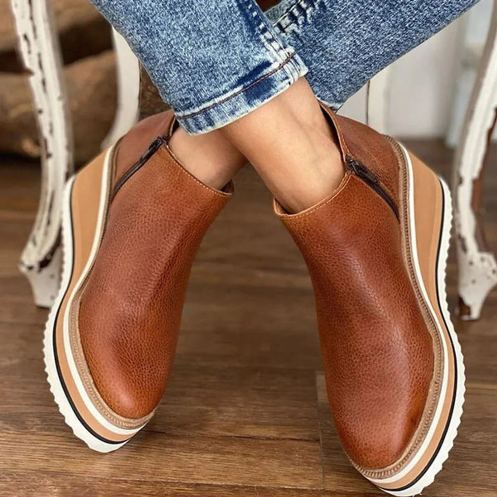 Soraya | Damen Orthopädische Stiefeletten mit Keilabsatz, Plateau und Reißverschluss