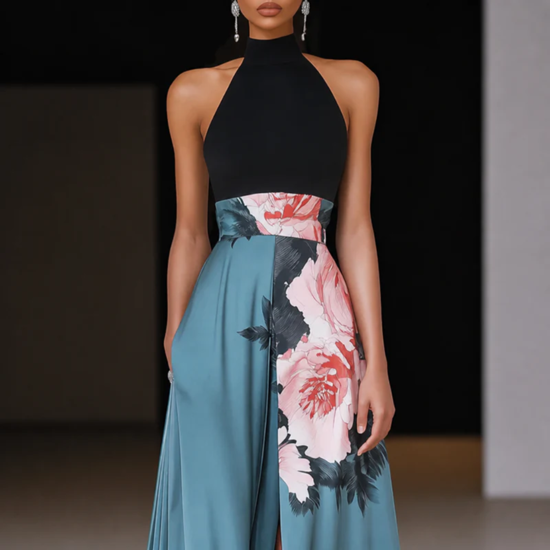 Sorella | Damen Maxi Kleid Für Hochzeitsgast Blumenmuster Schlitz