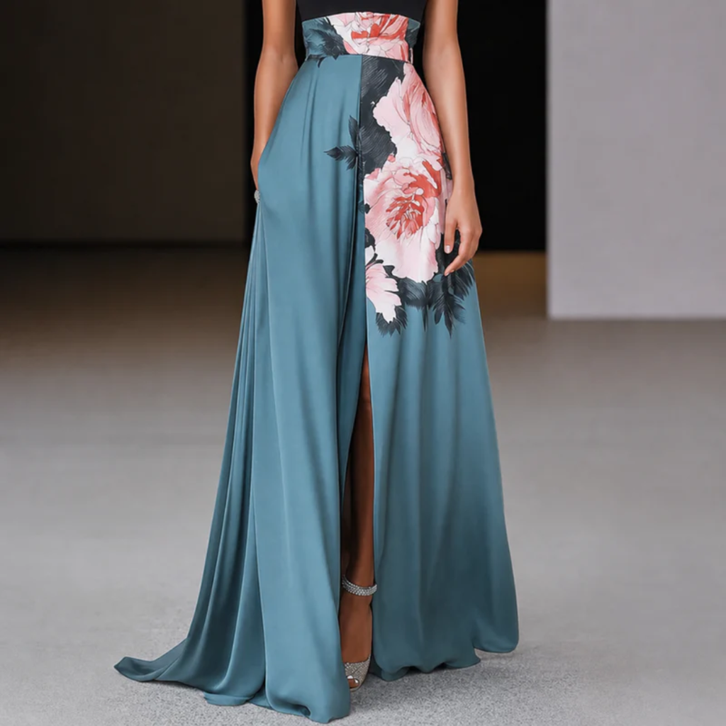 Sorella | Damen Maxi Kleid Für Hochzeitsgast Blumenmuster Schlitz