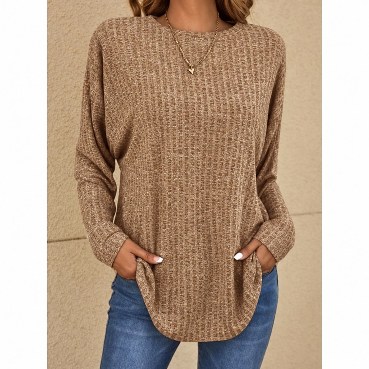 Stefanie | Damen Strickpullover mit Langarm, Ausschnitt und Struktur