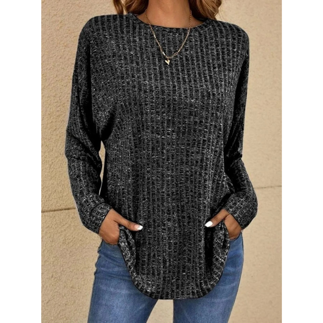 Stefanie | Damen Strickpullover mit Langarm, Ausschnitt und Struktur