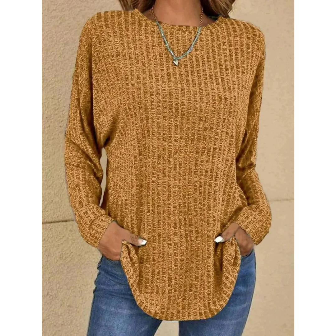 Stefanie | Damen Strickpullover mit Langarm, Ausschnitt und Struktur
