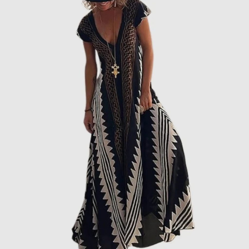 Stephanie | Damen Boho Maxikleid mit V Ausschnitt im Boho Stil